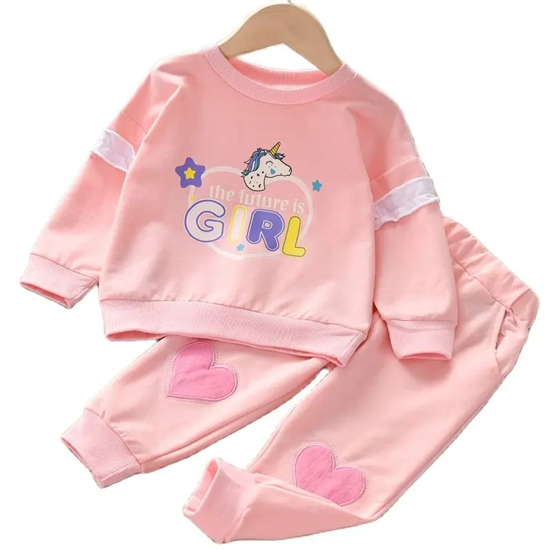 

Children's Clothing Girls Suit Spring New 3-8T Girls Suit Fashion Cartoon Pattern Casual Sweater Trousers 2-piece Clothing