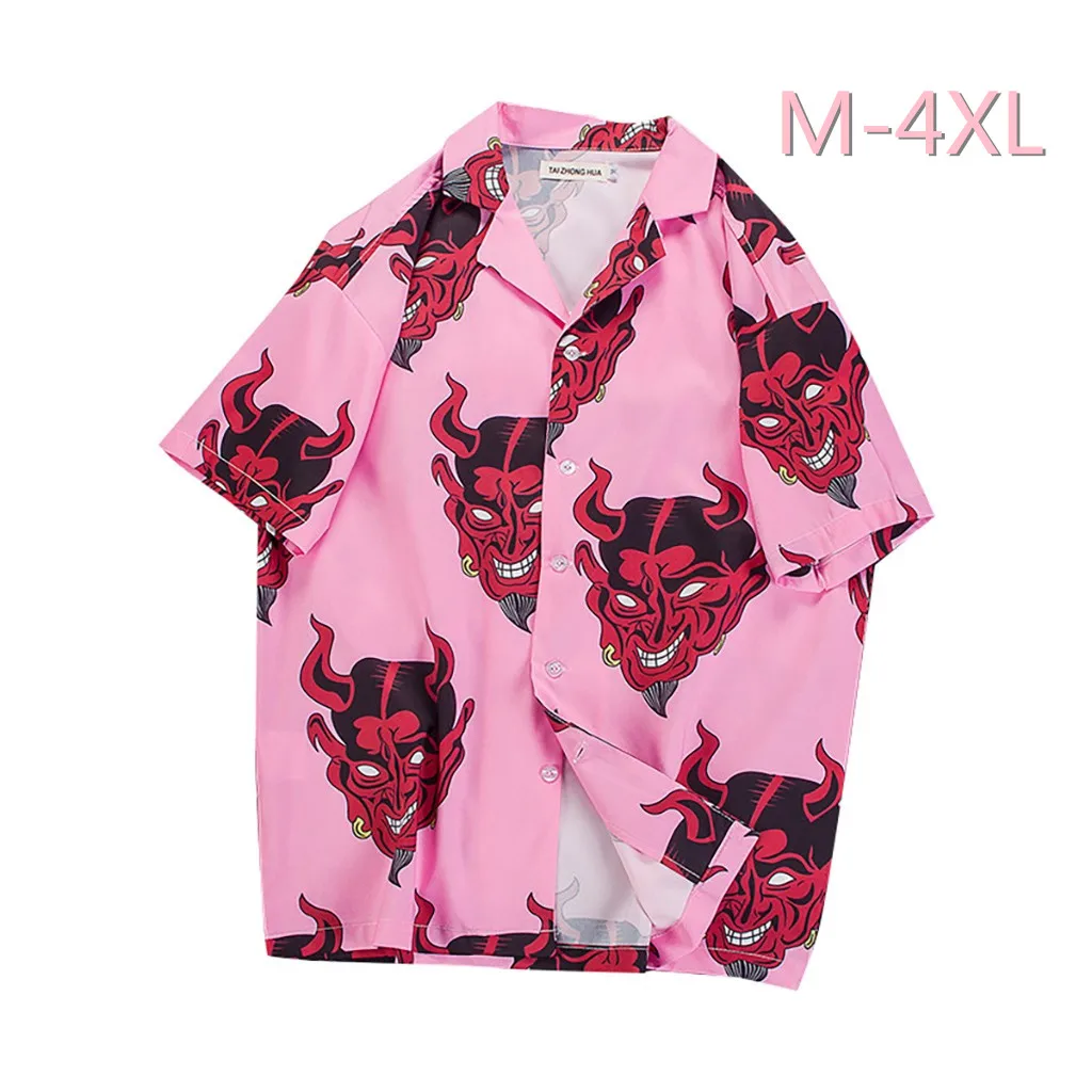 Camisa masculina, мужская рубашка, 3d принт, короткий рукав, уличная одежда, дьявол, рубашки, праздничные пляжные рубашки, мужские Летние Гавайские рубашки, топы