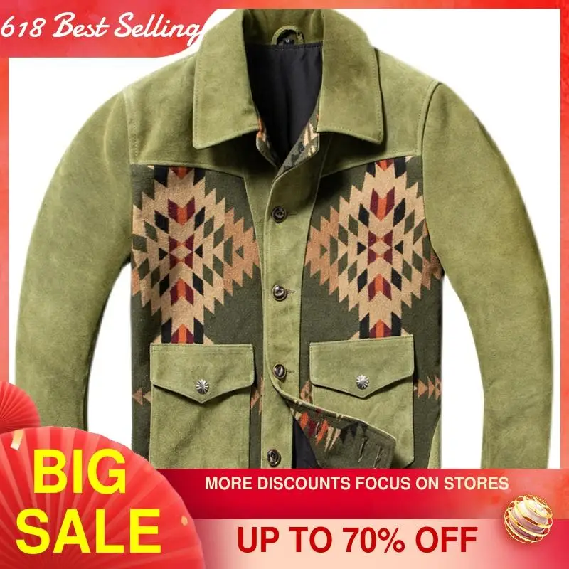 

2021 Green Casual Style Genuine Leather Jacket Men Double Pockets Plus Size 5XL Real Natural Cow Suede Spring Slim Fit Male Coat