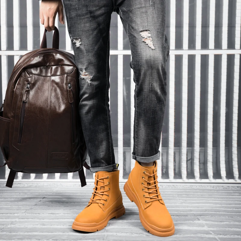 Мужские ботильоны из натуральной кожи повседневная Уличная обувь теплые