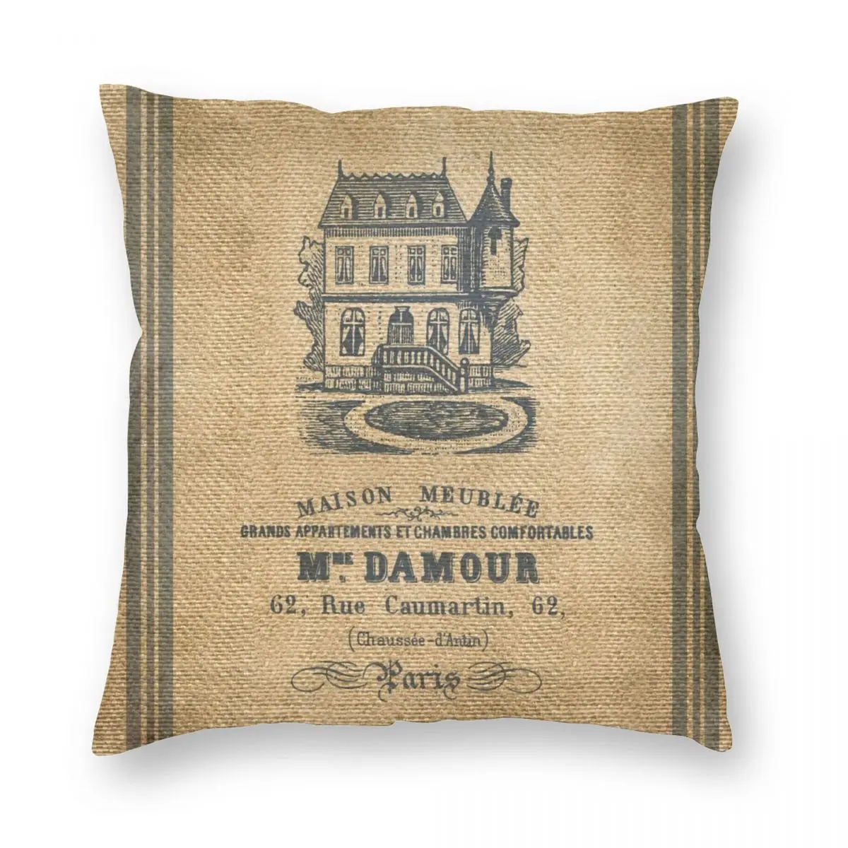 Vintage Burlap French House Design Square Pillowcase Polyester Linen Velvet Zip Decor Pillow Case Room Cushion Cover 18&quot |
