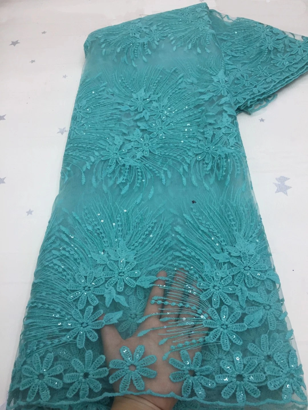 

Sky Blue French Lace Fabric For Dress Latest Nigerian Tulle Lace With Sequins 2020 High Quality African Lace Fabric