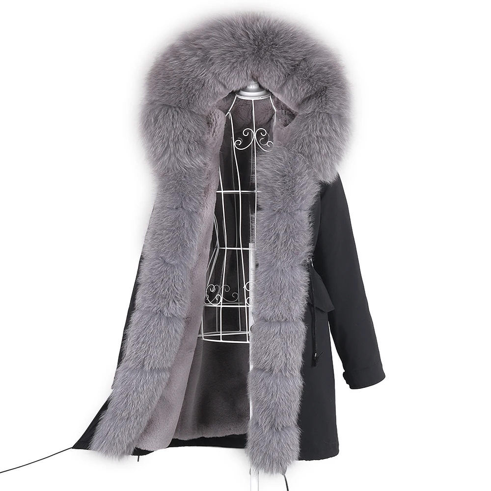 

2022 Winter Women Jacket Natural fox Fur Collar Real Fur Coat Color Cuffs Thick Warm New Long Parka Streetwear Outerwear