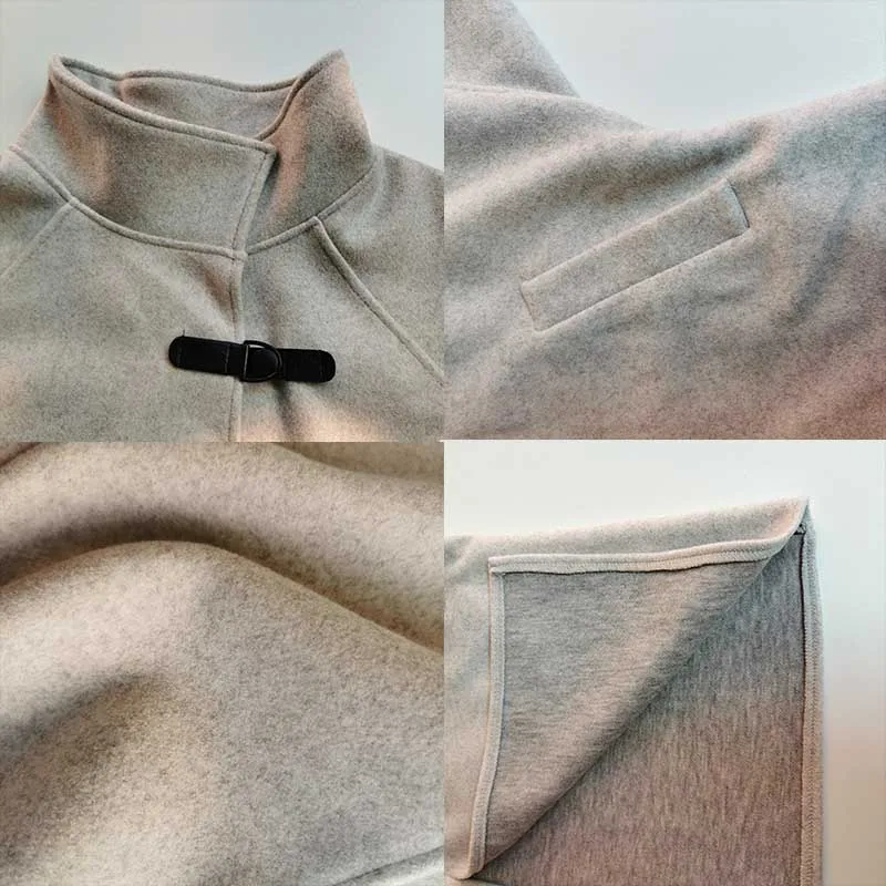 Женское однотонное пальто с отложным воротником рукавами летучая мышь на