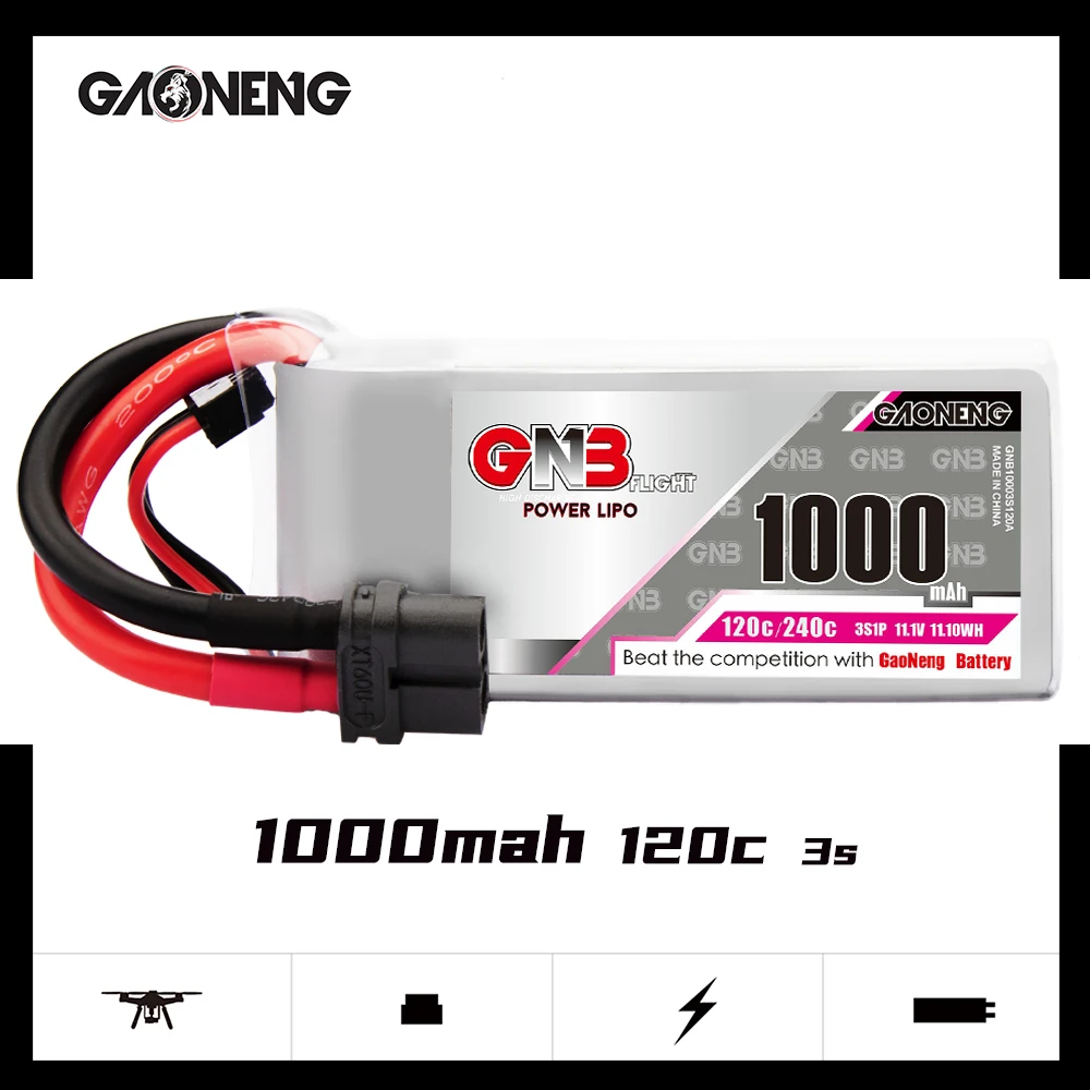 

GAONENG GNB 1000mAh 3S 11.1V 120C/240C Light Weight Lipo battery with XT30 Plug for FPV Drone RC Quadcopter Helicopter Parts