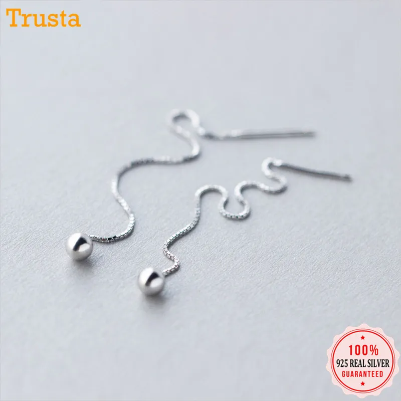 Trusta, 925 пробы, серебряные серьги, ювелирное изделие, в виде капли, одноцветные, с бусинами, с ушной линией, в Крутом стиле, для девочек-подростков, для женщин, DS1277
