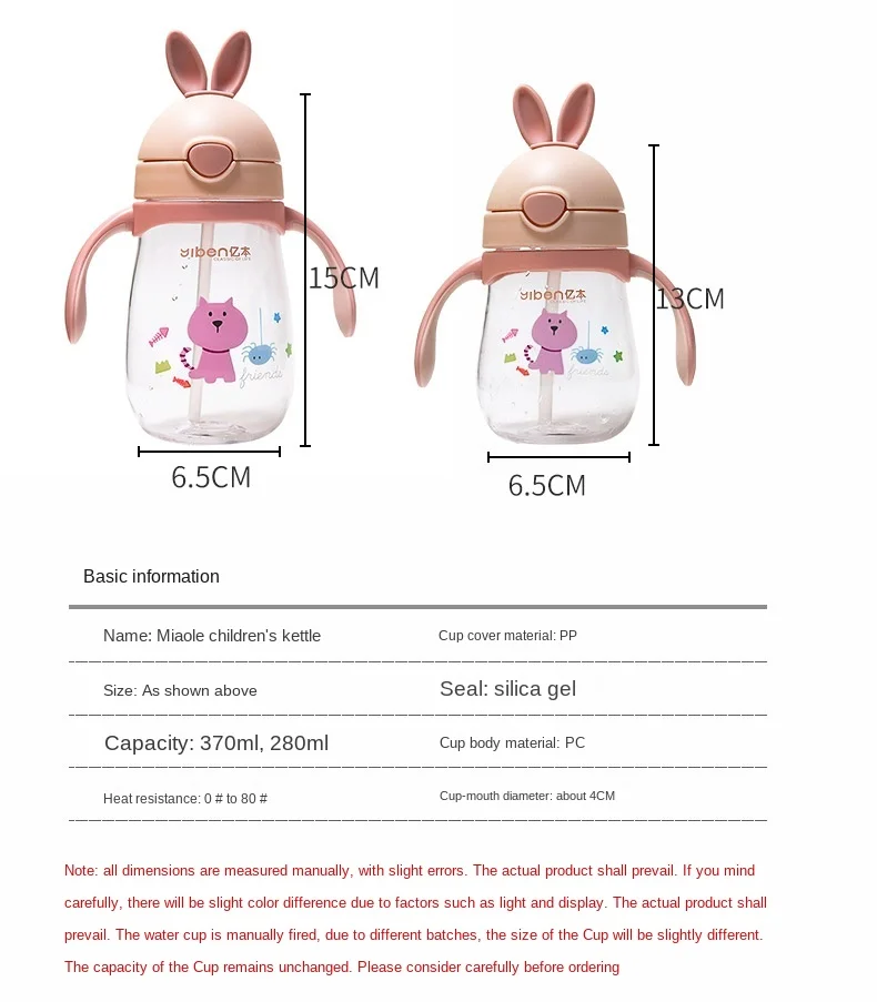 

Rabbit Cartoon Cute Straw Cup Elementary School Summer Anti-fall Plastic Cup Kindergarten Baby with Handle Portable Cup