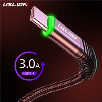 uslion usb type c cable 3a fast charging wire type c for samsung xiaomi huawei usb c mobile phone cable charger led cord