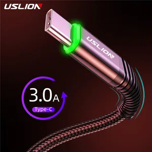 Кабель USLION usb-c, 3 А, для быстрой зарядки, со светодиодной подсветкой, для Samsung, Xiaomi, Huawei, USB C мобильный телефон