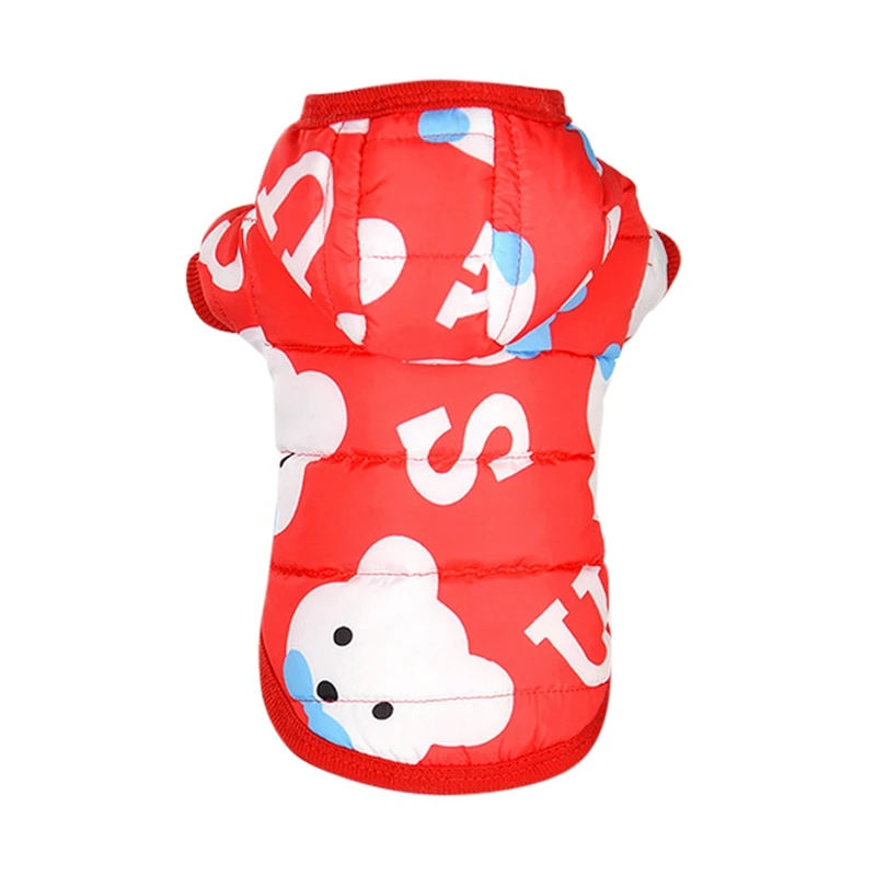 Зимняя одежда для собак теплая хлопковая стеганая куртка с капюшоном и принтом