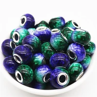 10pcs 16mm big round loose 5mm large hole marbling murano glass beads fit european charm bracelet for jewelry making necklaces
