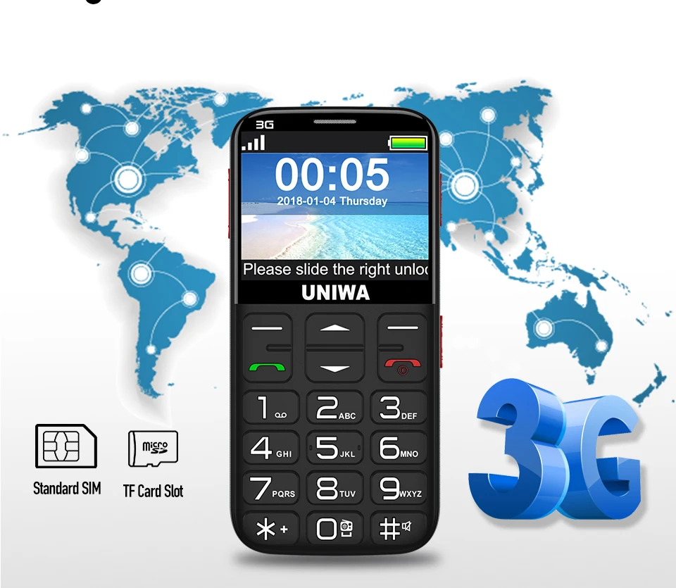 UNIWA V808G английская русская клавиатура 10 дней в режиме ожидания 3g WCDMA сильный фонарь Мобильный телефон большой SOS 3g мобильный телефон
