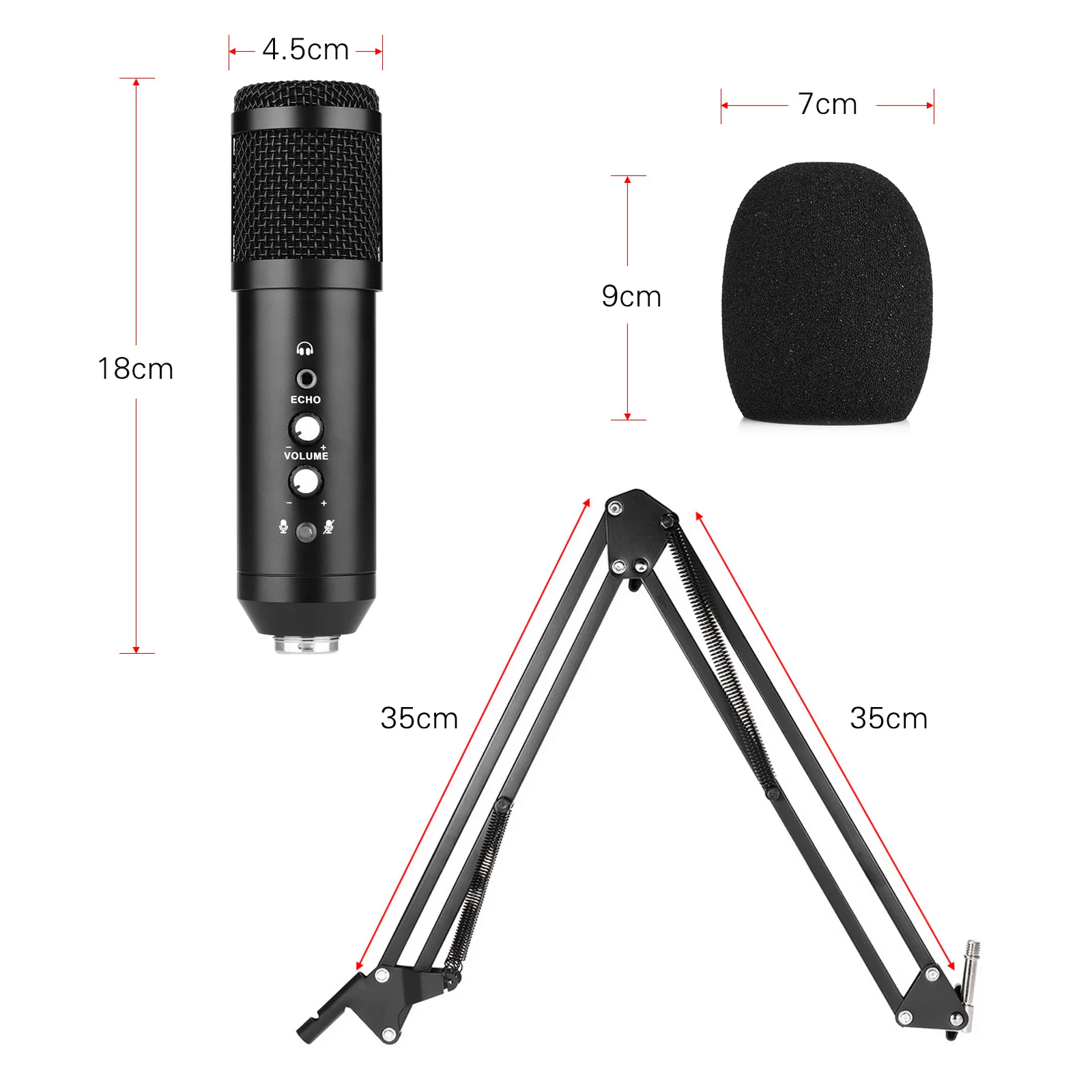 Studio Recording USB Condenser Microphone Mic Kit with Adjustable Suspension Scissor Arm Stand Pop Filter Windscreen Cable | Спорт и