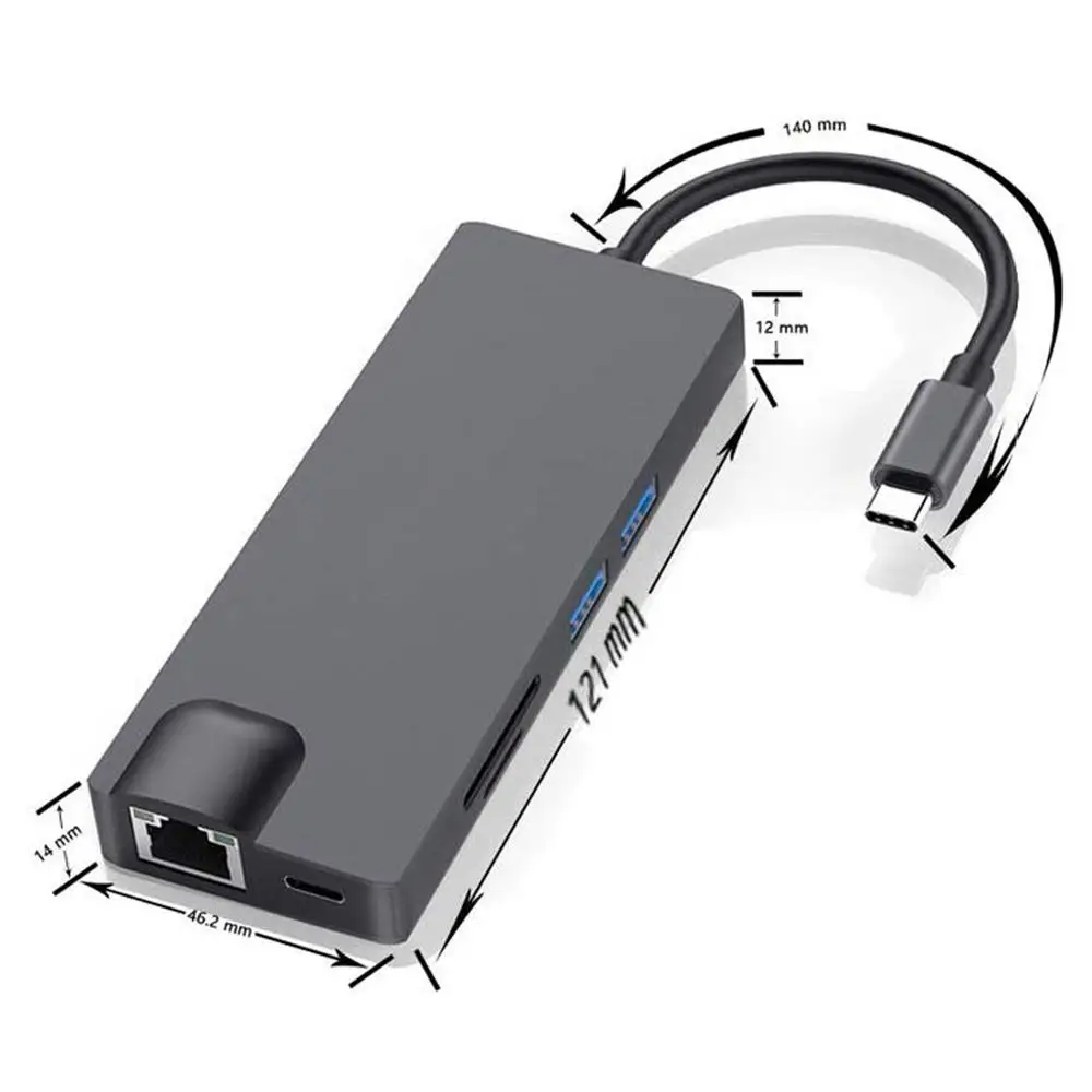 

8 In 1 Type C To HDMI VAG USB 3.0 Gigabit LAN RJ45 SD TF Card Reader Adapter Dock Station 4K HDMI PD Fast Charge Port Notebook