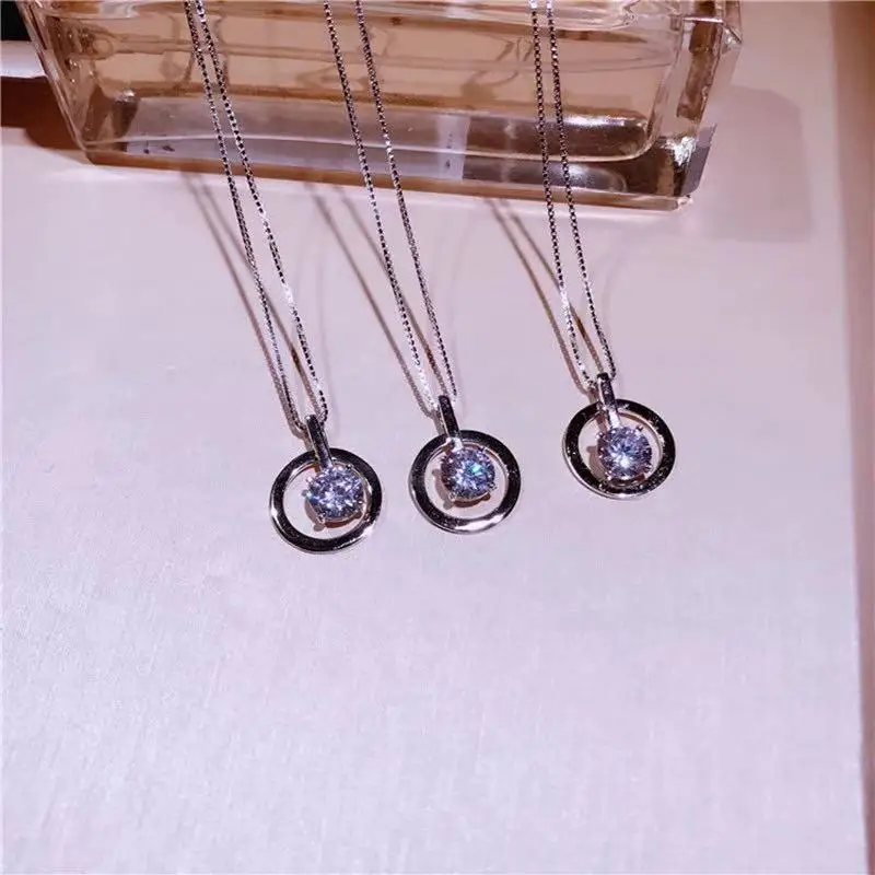 

YTF328 925 Silver Zircon Girls Wedding Garment Necklace Birthday Party Gift