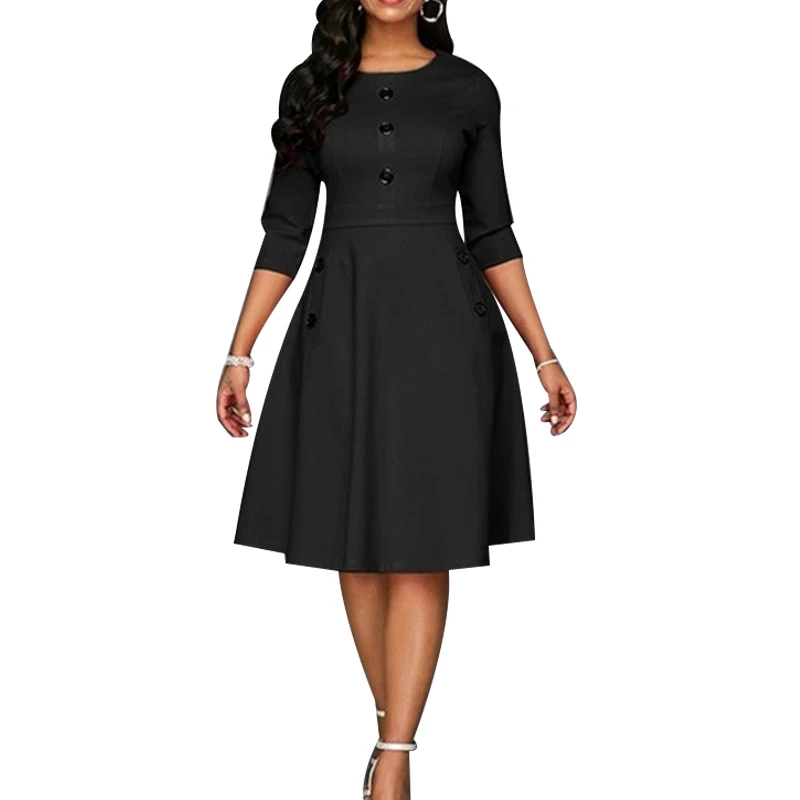 Платье NORMOV женское однотонное до колена элегантное модное ТРАПЕЦИЕВИДНОЕ ретро