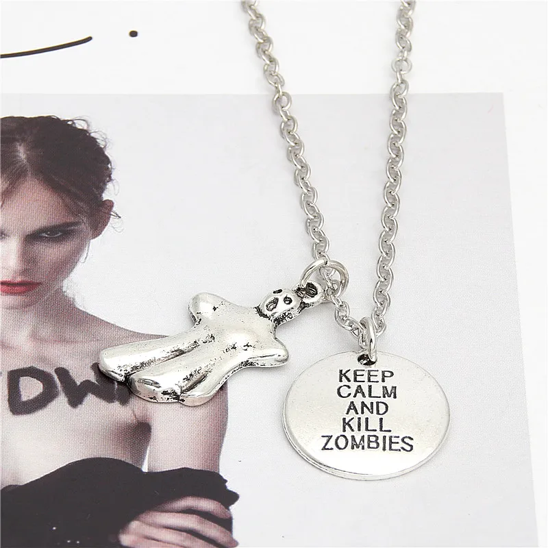 1pc Keep Calm And Kill Zombies Words Ghost Pendant Necklace Halloween Jewelry Gift For Friend Diy Handmade E2009 | Украшения и