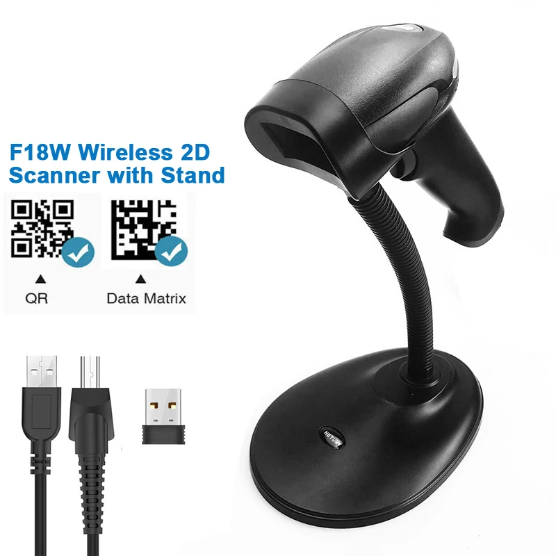 Беспроводной сканер штрихкодов NETUM F18W 2D с подставкой 1D/2D QR считыватель PDF417 для