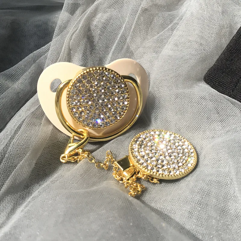 Dollbling чапета стеклянная соска металлический захват встроенный алмаз Королевская корона bling соска зажимы ниппель цепь - Цвет: cream