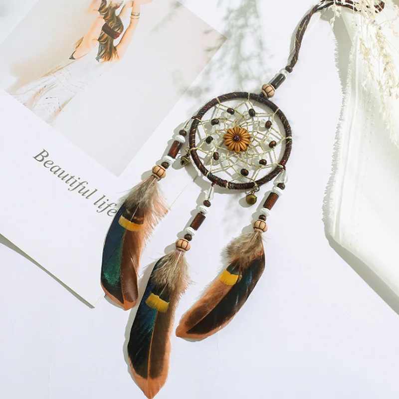 Handmade Wood Bead Sunflower Royal Blue Brown Eagle Feather Dreamcatcher Car Ornaments Decoration Birthday Gift XR045 | Дом и сад