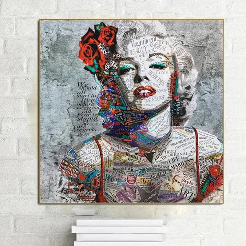 

Street Art Painting Marilyn Monroe Newspaper Canvas Art Prints and Posters for Living Room Modern Pictures