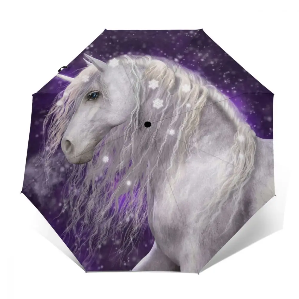 Фиолетовый единорог Ветрозащитный Автоматический складной перевернутый Зонт