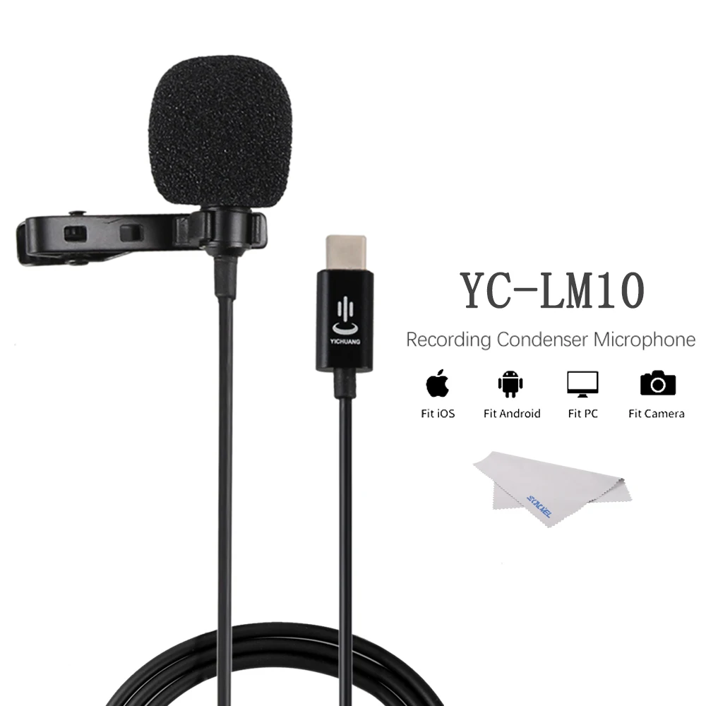 Tpye-c YC-LM10 телефон аудио видео запись Lavalier конденсаторный микрофон для iPhone 8 7 6 5 4s 4 ipad huawei Sumsang Xiaomi type C - Цвет: Tpye-c