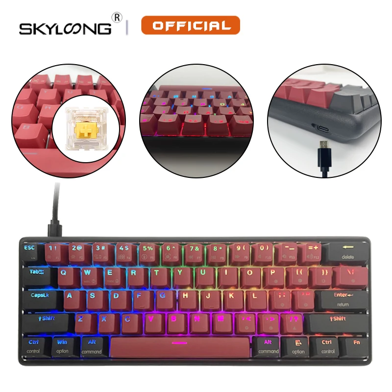 

Игровая механическая клавиатура SKYLOONG с 61 клавишами, RGB-подсветкой, игровая черная механическая клавиатура с алюминиевым корпусом типа C для ...