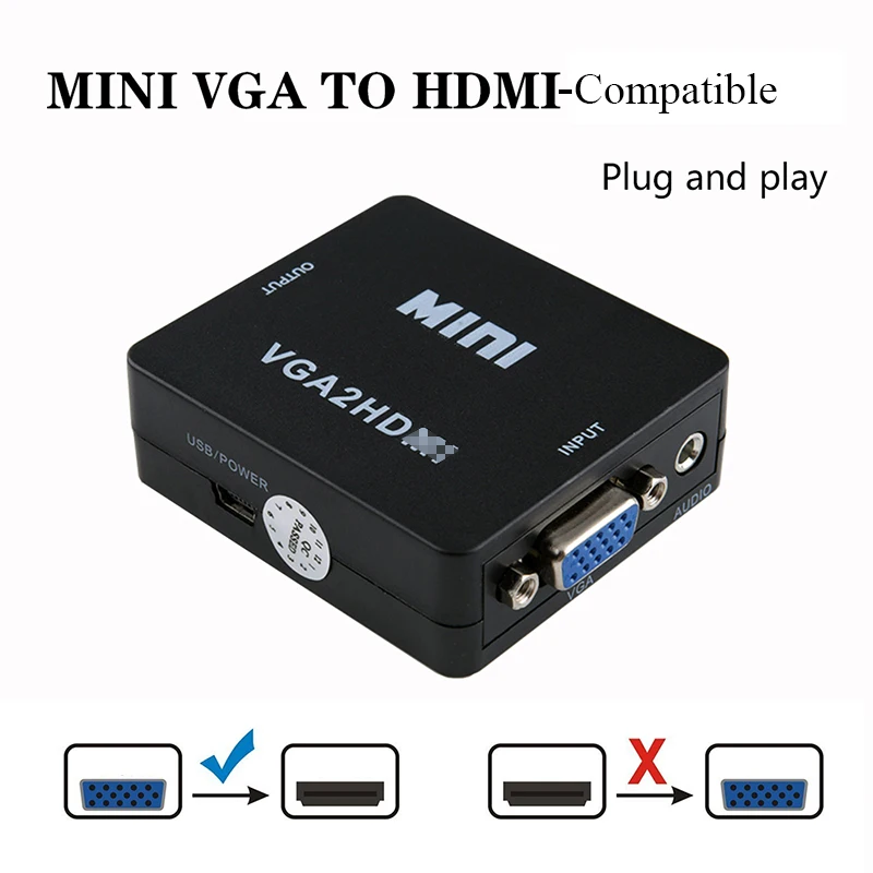 Адаптер VGA-HDMI-совместимый с аудиокабелем VGA HD 1080P преобразователь аудиокабеля для