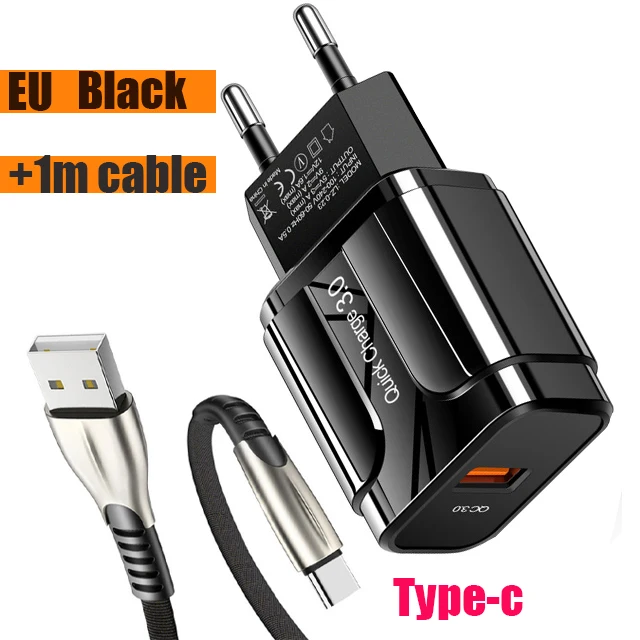 Charger with Type-c QC 3,0 4,0 USB зарядное устройство для Xiaomi samsung huawei QC3.0 быстрое зарядное устройство Turbo настенное зарядное устройство для мобильного телефона с микрокабелем type-c - Тип штекера: Charger with Type-c