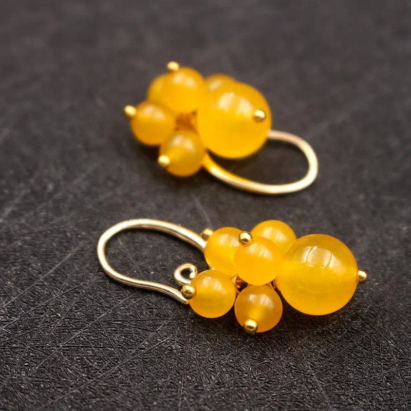 yellow chalcedony Yanting висячие серьги ручной работы с натуральными камнями этнические массивные серьги женские подарки для женщин Красочные Brincos Новинка - Окраска металла: yellow chalcedony