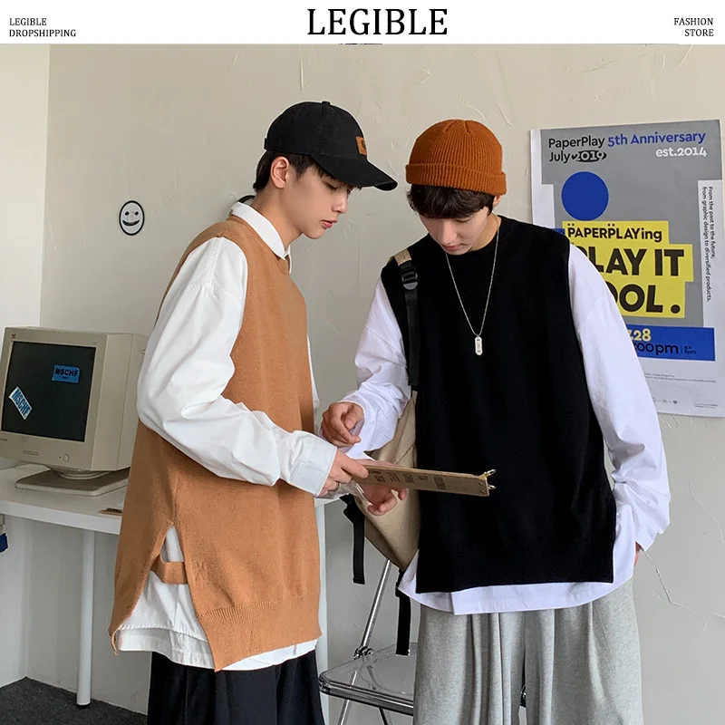 Мужской свободный свитер LEGIBLE однотонные вязаные Джемперы свободного кроя в