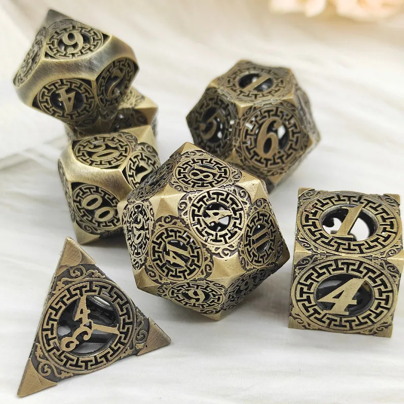 2021 new metal double-sided hollow dice set D20 D6 RPG DND MTG board game role playing digital teaching dice