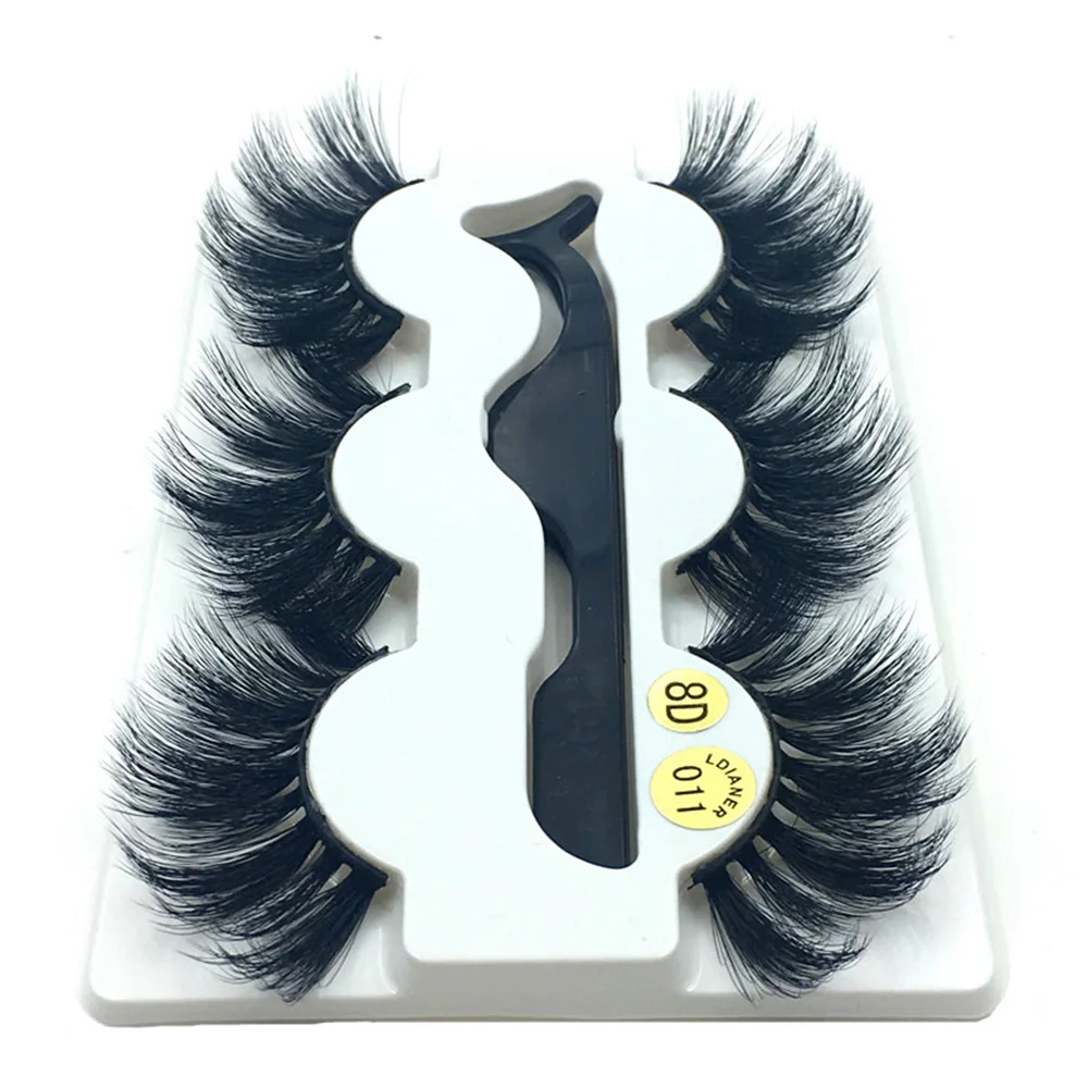 

3 Pairs 25mm Extension 8D Mink False Eyelashes with a Tweezer Crisscross Thick Long Fluffy Eyelashes Handmade Natural Eye Makeup