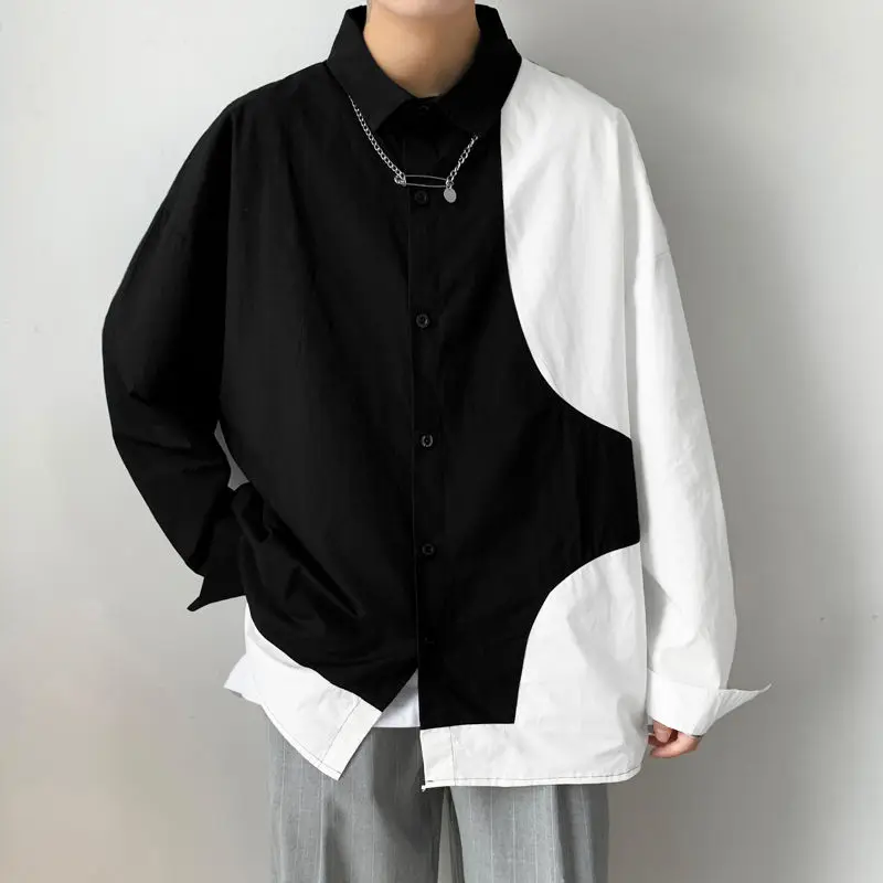 

2021 Men's Long Sleeve Color Stitching Hawaiian Shirt Camisa Masculina French Cuff Mens Cotton Clothes Fashion Shirts M-5XL