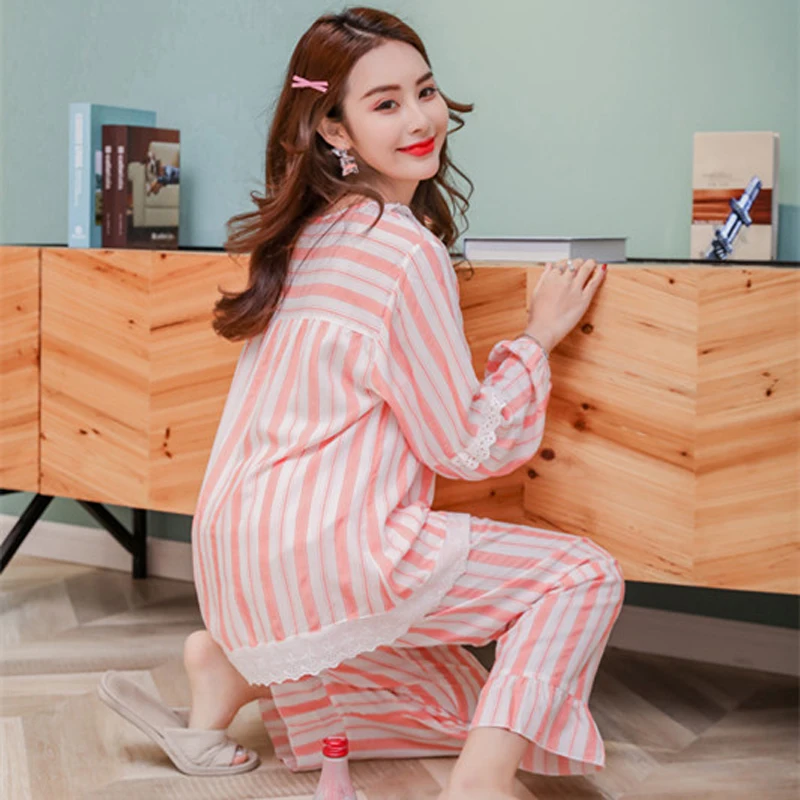 Хлопковая пижама женская с длинным рукавом Весна-лето тонкая Молодежная