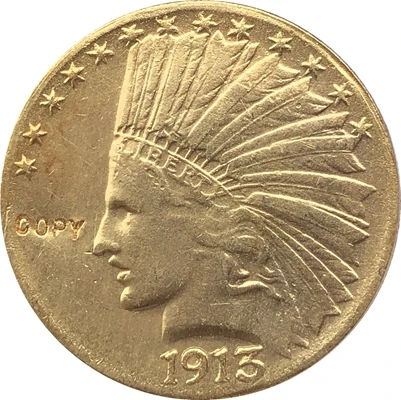 

24-K gold plated 1913-S $10 GOLD Indian Half Eagle Coin Copy