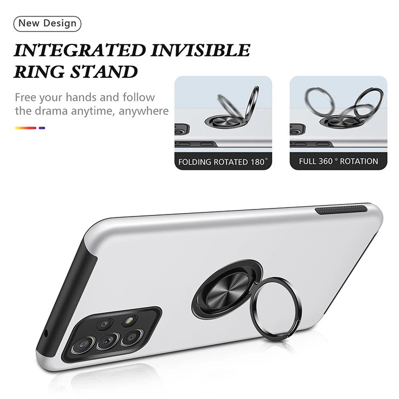 

For Samsung A52 A72 A32 A71 A51 A50 A21S A12 Case Shockproof Ring Stand Cover Samsung Galaxy S21 Plus S20 FE Note 20 Ultra Cases