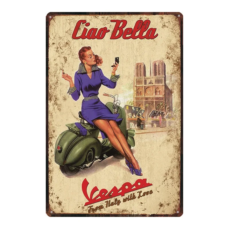 Я люблю Vespa скутер Оловянная металлическая табличка потертая шикарная гаражная пластина настенная паба домашний декор куадро DU-1450A - Цвет: DU-3034