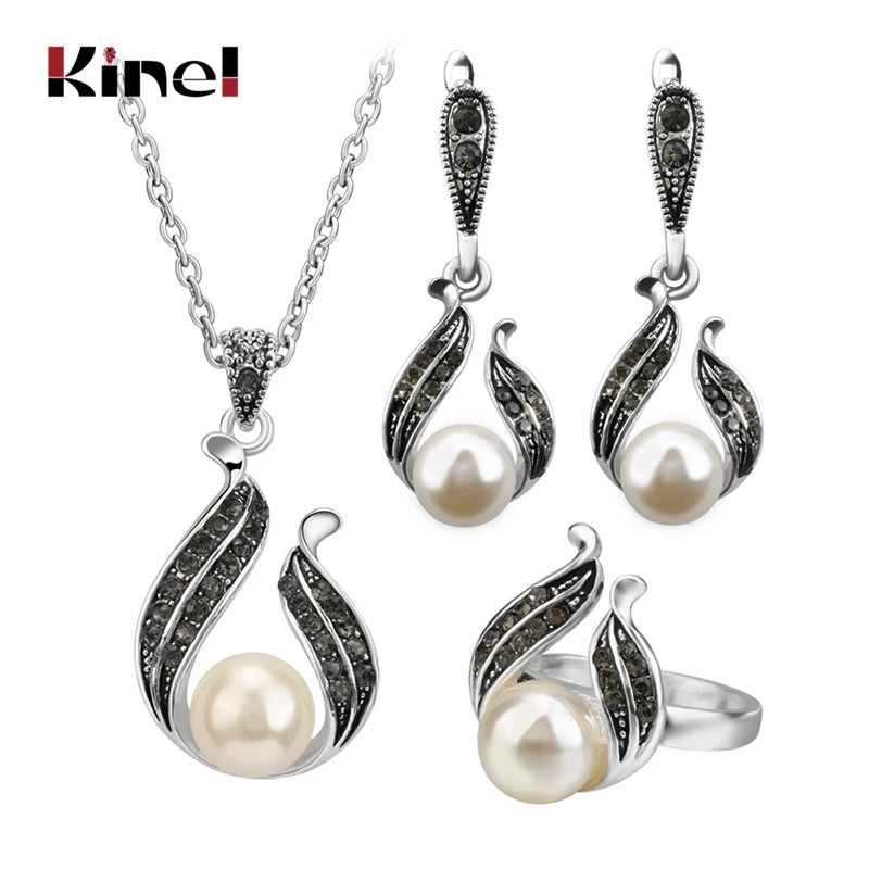 Комплект из колье серёг и кольца серебристого цвета|jewelry sets for women|pearl jewelry setwedding |