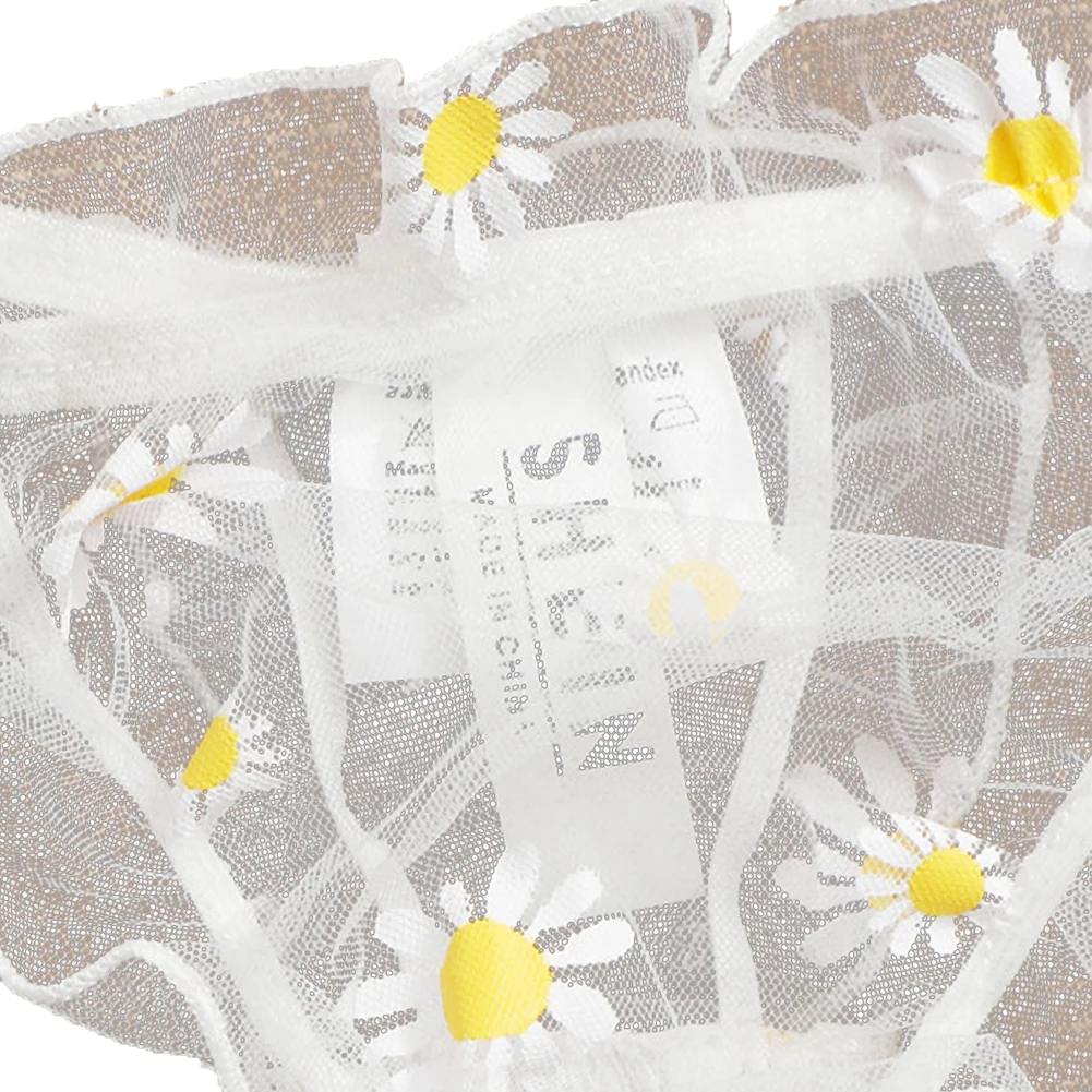 

Women's Sexy Mesh See-Through Daisy Embroidery Off-The-Shoulder Cropped Top With Strappy Thong Exotic Suit