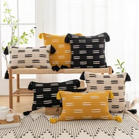 black ivory cushion cover mustard pillow cover tassels woven home decoration sofa bed living room bed room 45x45cm30x50cm