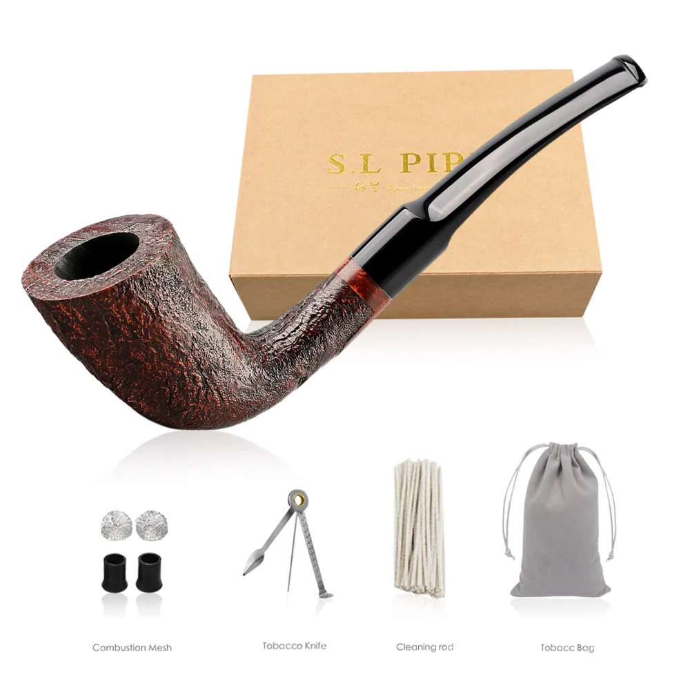 

▂ξ Smoker~Bent Stem Briar Pipes, Smoking Wooden PIpe Free Style Classcal TULIP Design Best Gift with Pipe Accessories