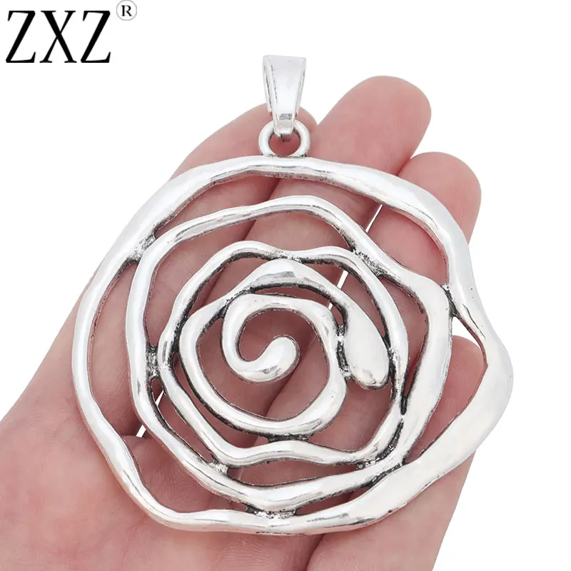 

ZXZ 2pcs Tibetan Silver Large Open Swirl Spiral Charms Pendants for Necklace Jewelry Making Findings 74x72mm