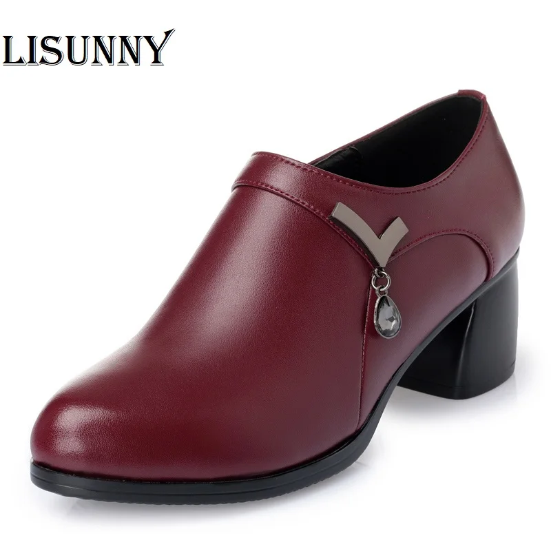 

Женские туфли из натуральной кожи, Простые Вечерние туфли на среднем каблуке, с круглым носком, осень 2021