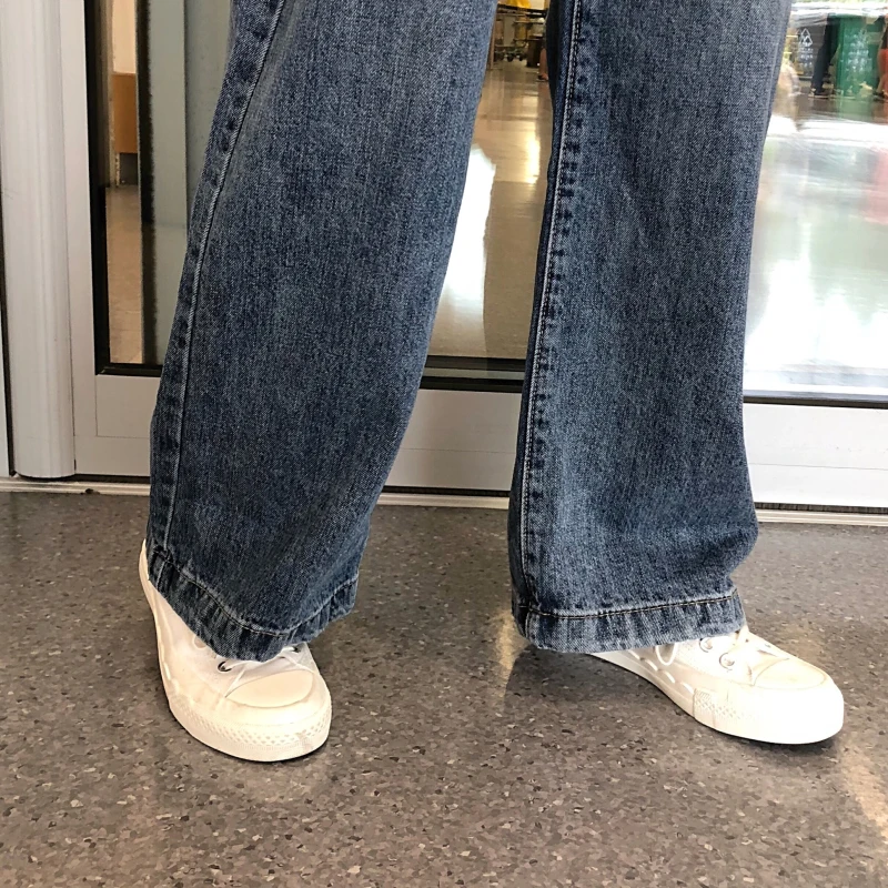 

Jeans Women Wide Leg Blue Classic Denim Vintage All-match Loose Pockets Elegant High Waist Womens Trousers Chic Streetwear New