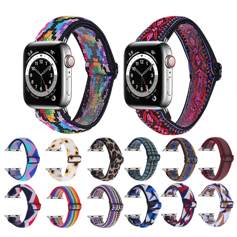 

Elastic Strap for Apple Watch band 6 5 4 3 2 1 38mm 40mm 42 mm 44mm Nylon Loop For iwatch 6 se 5/4/3 2 Women Men Bracelet correa