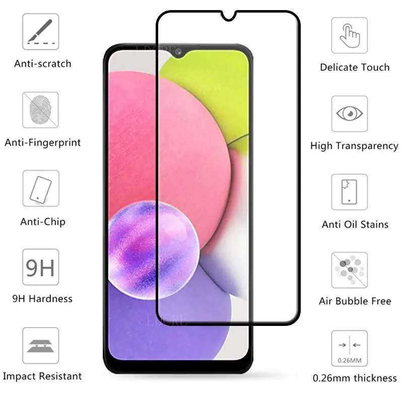 Protector de pantalla de cristal templado para Samsung Galaxy A03S, cristal de cobertura completa para Samsung A03S-1