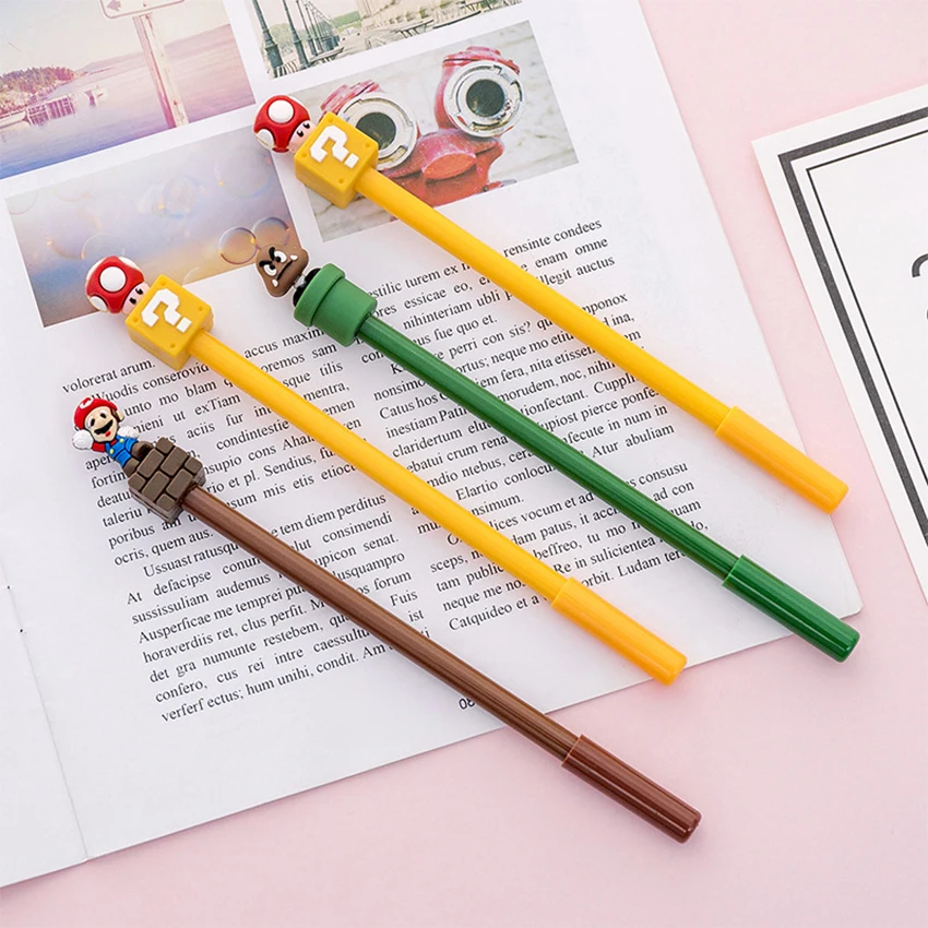 

Fantastic Super Mario Gel Pen Signature Black Ink Pen 0.5mm cute writting pen School Office Supply Student Gift Reward 3 colors