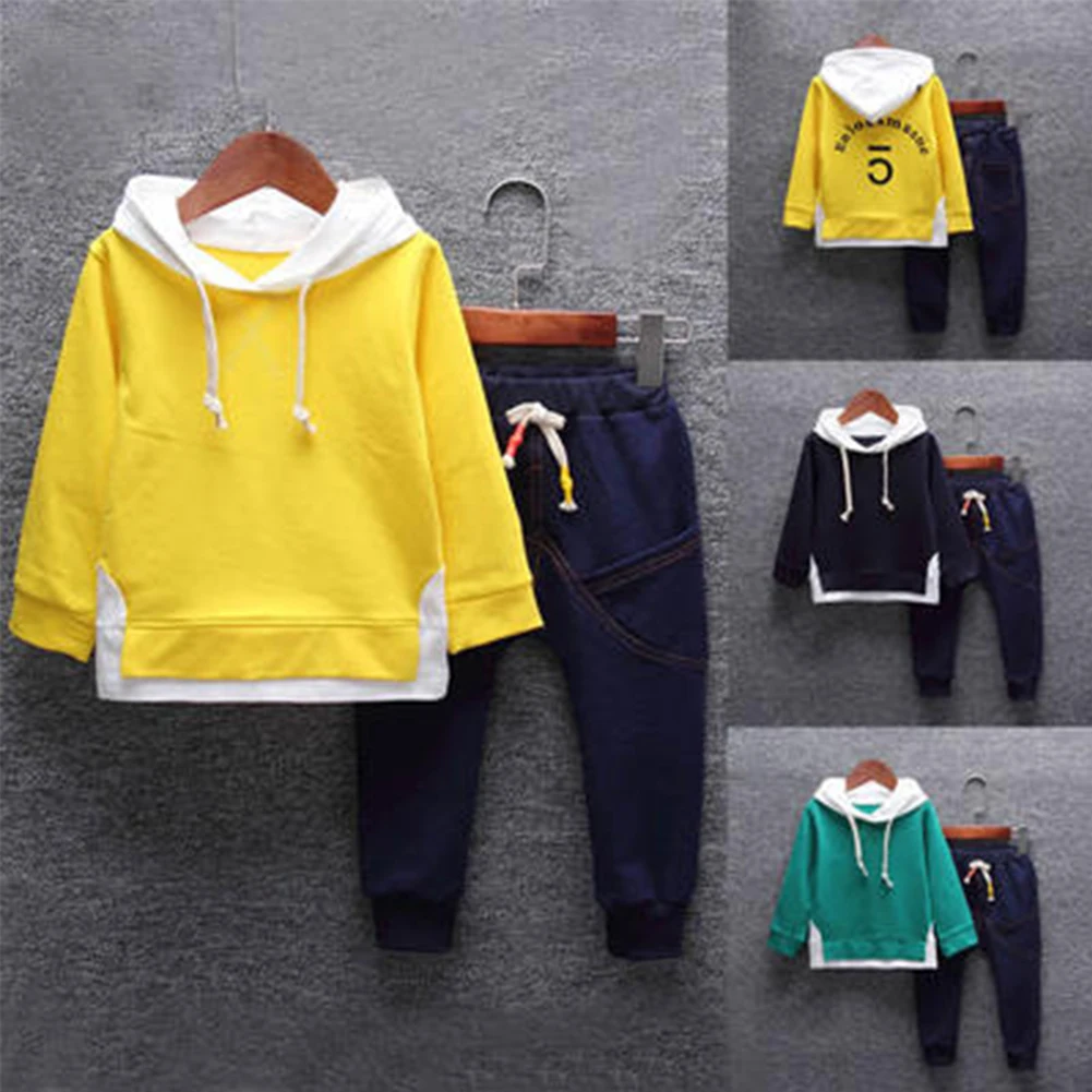 

Toddler Baby Kid Boy Girl Outfits Hooded Printing T-shirt Tops+Pants Clothes Set